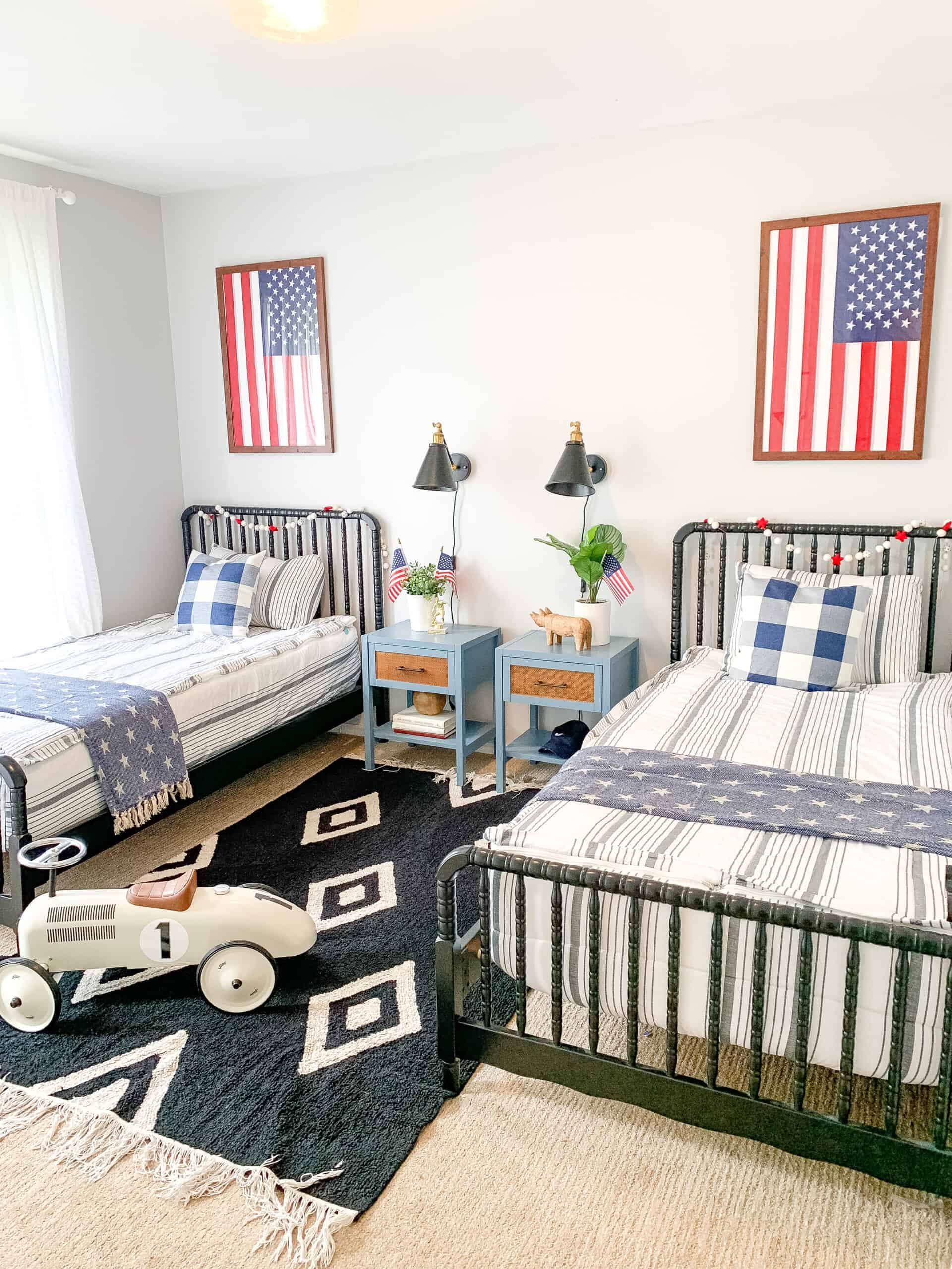 patriotic boys room with red white and blue