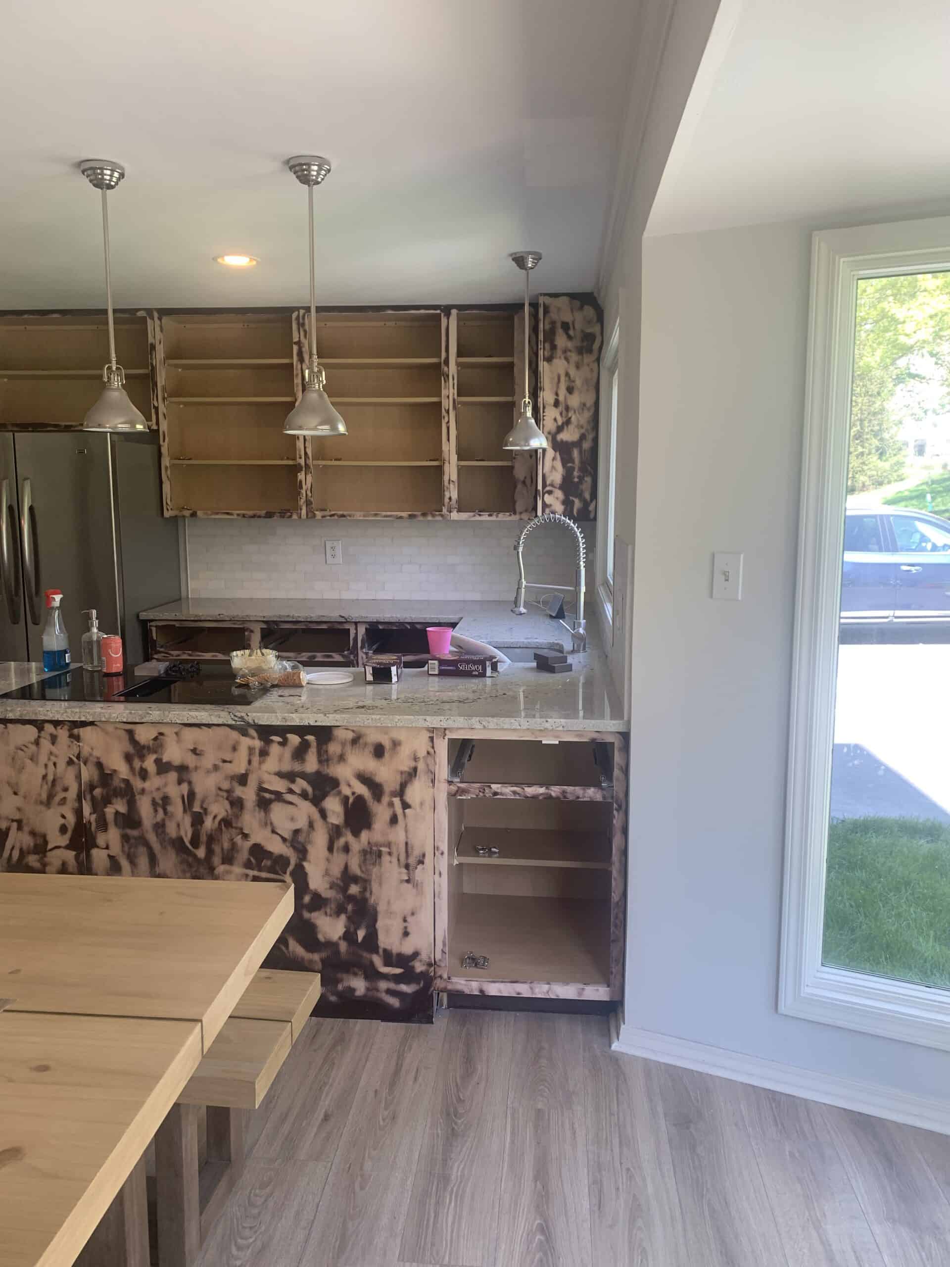 sanded down kitchen cabinets