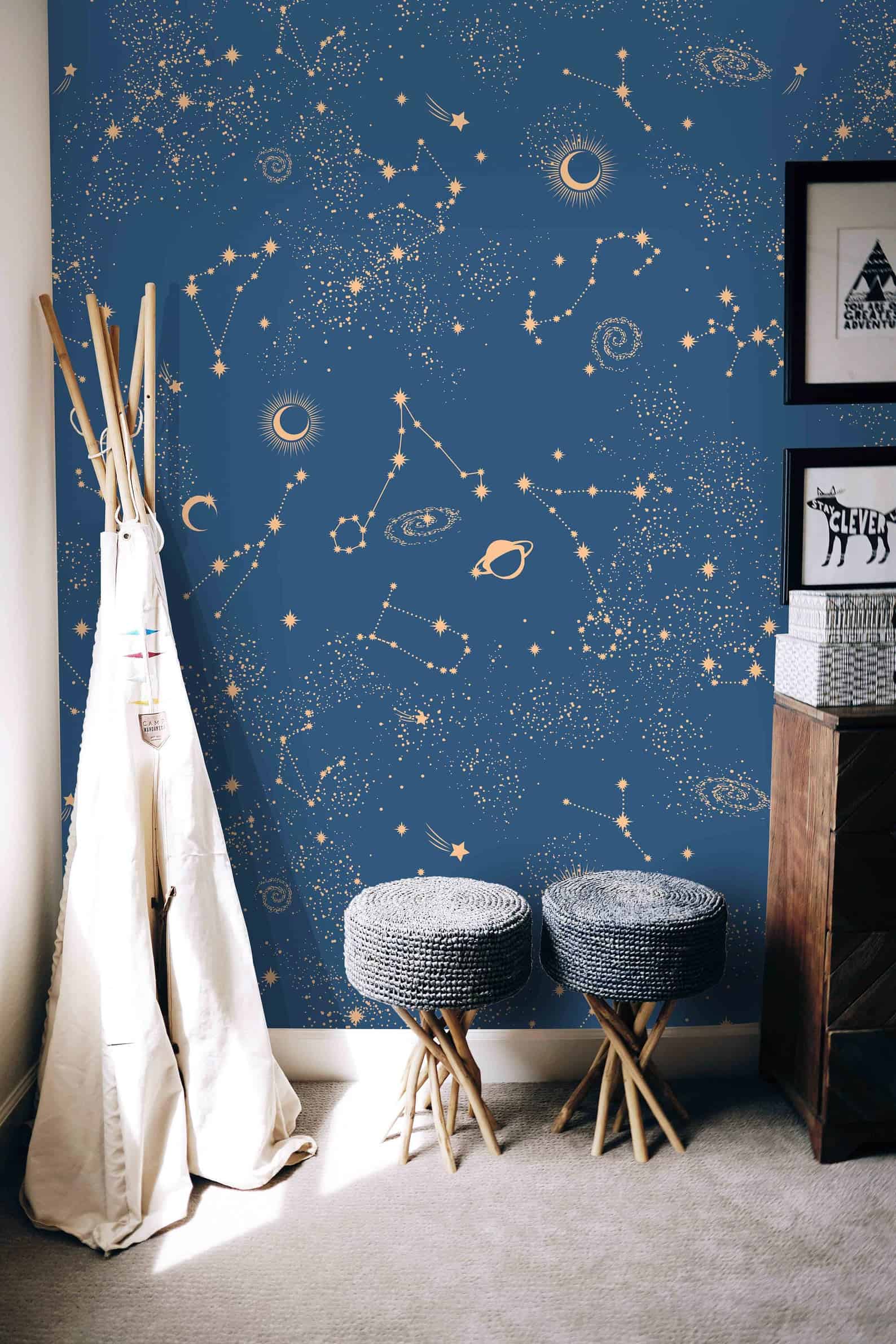 Blue constellation themed kids room