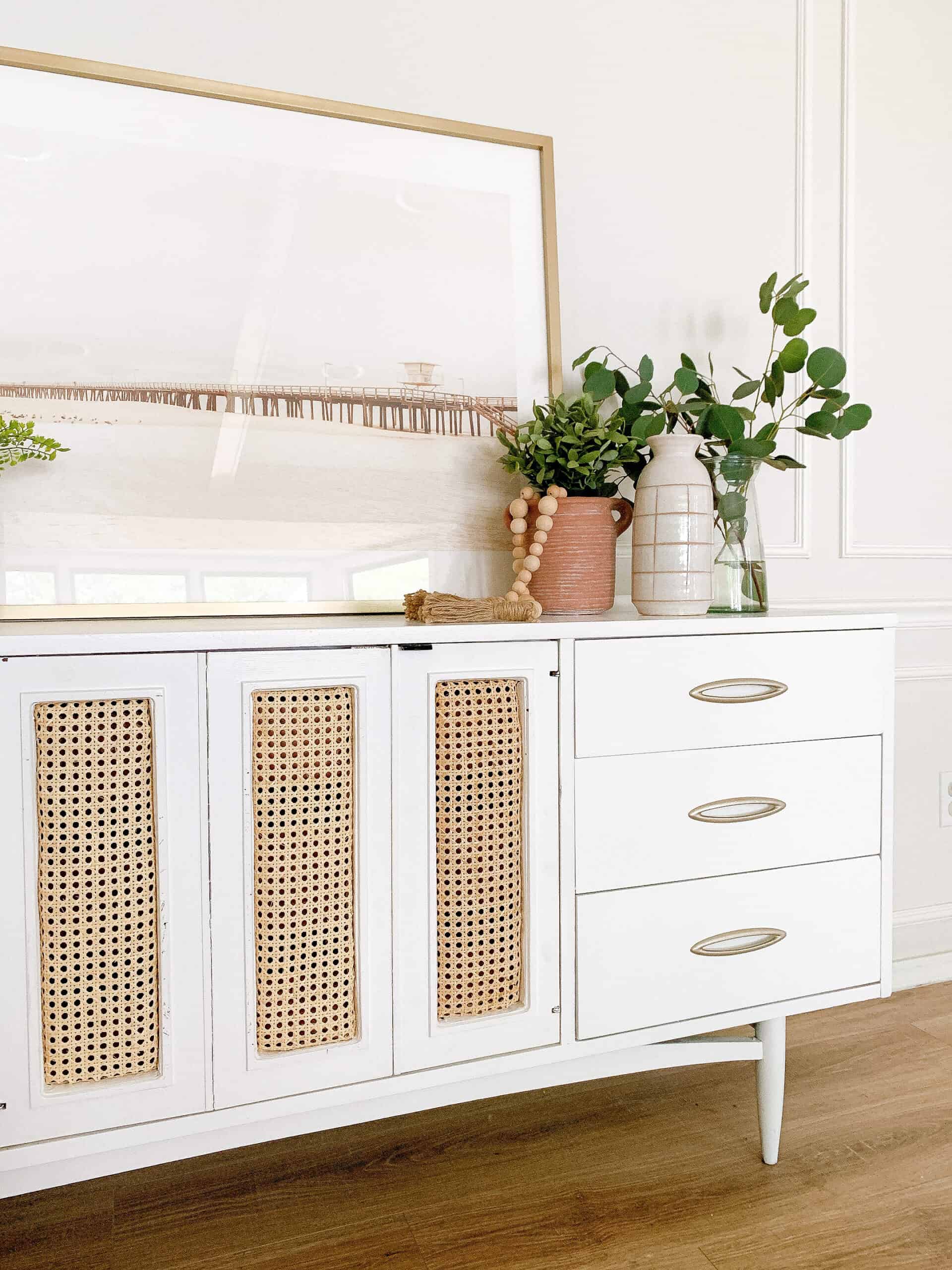 DIY cane mid century modern dresser