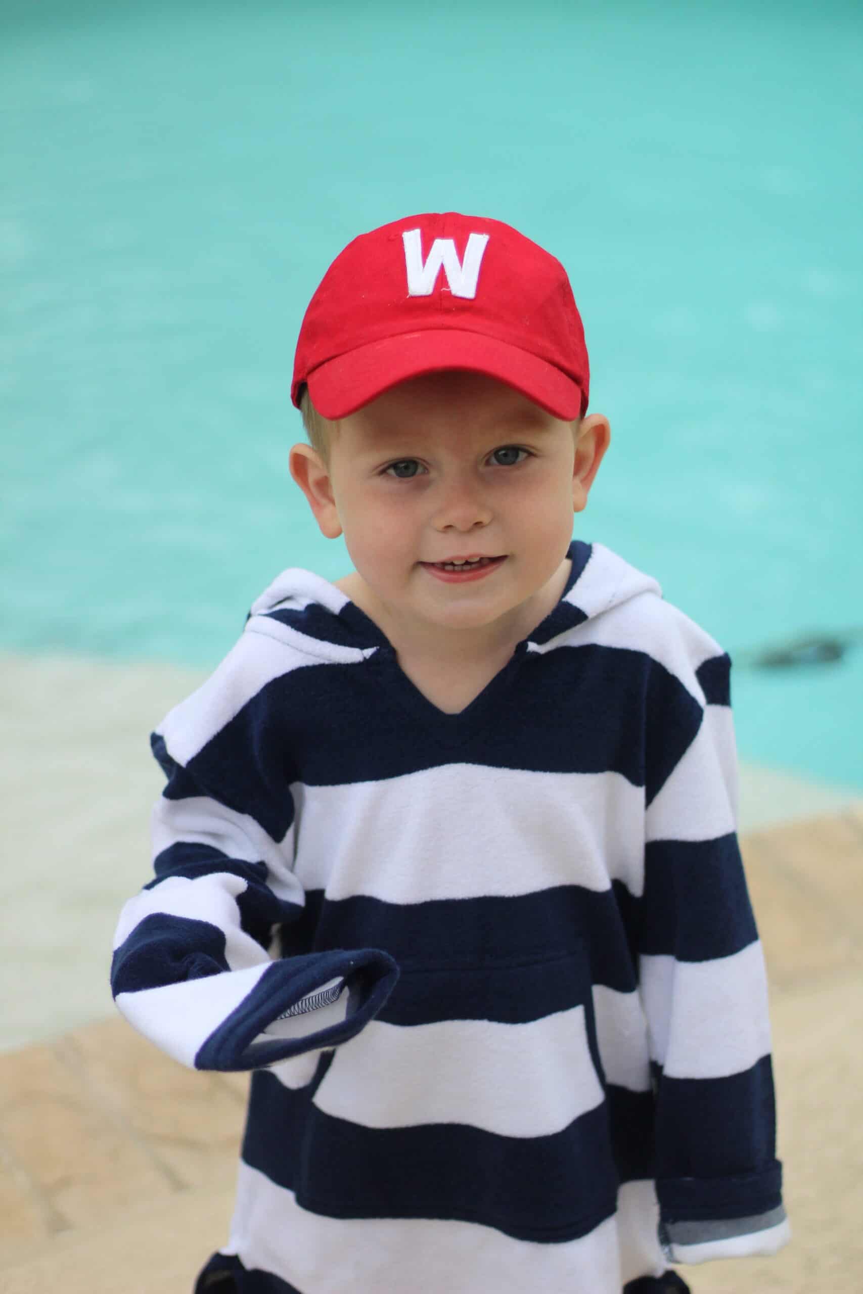 three year old boy in W hat