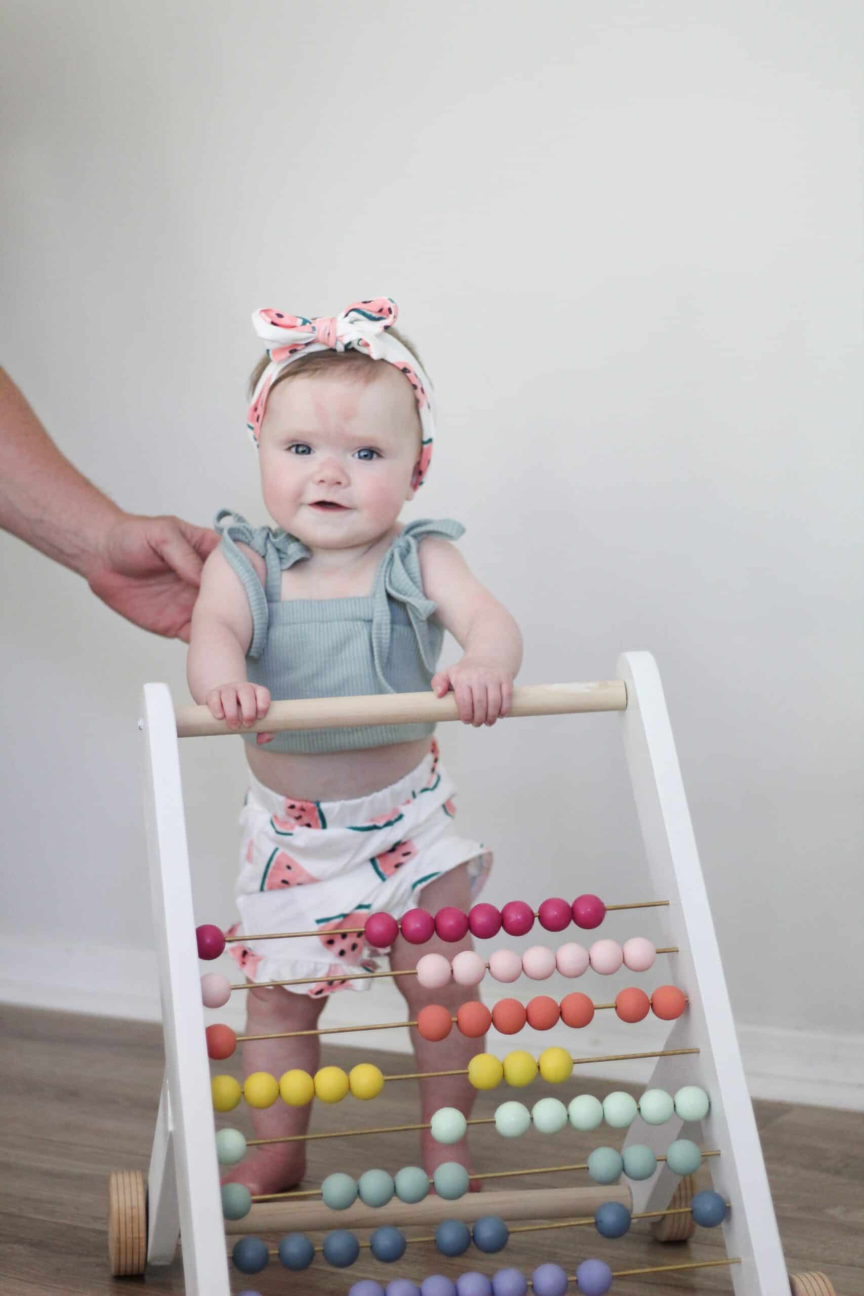 wood bead rainbow abacus push toy