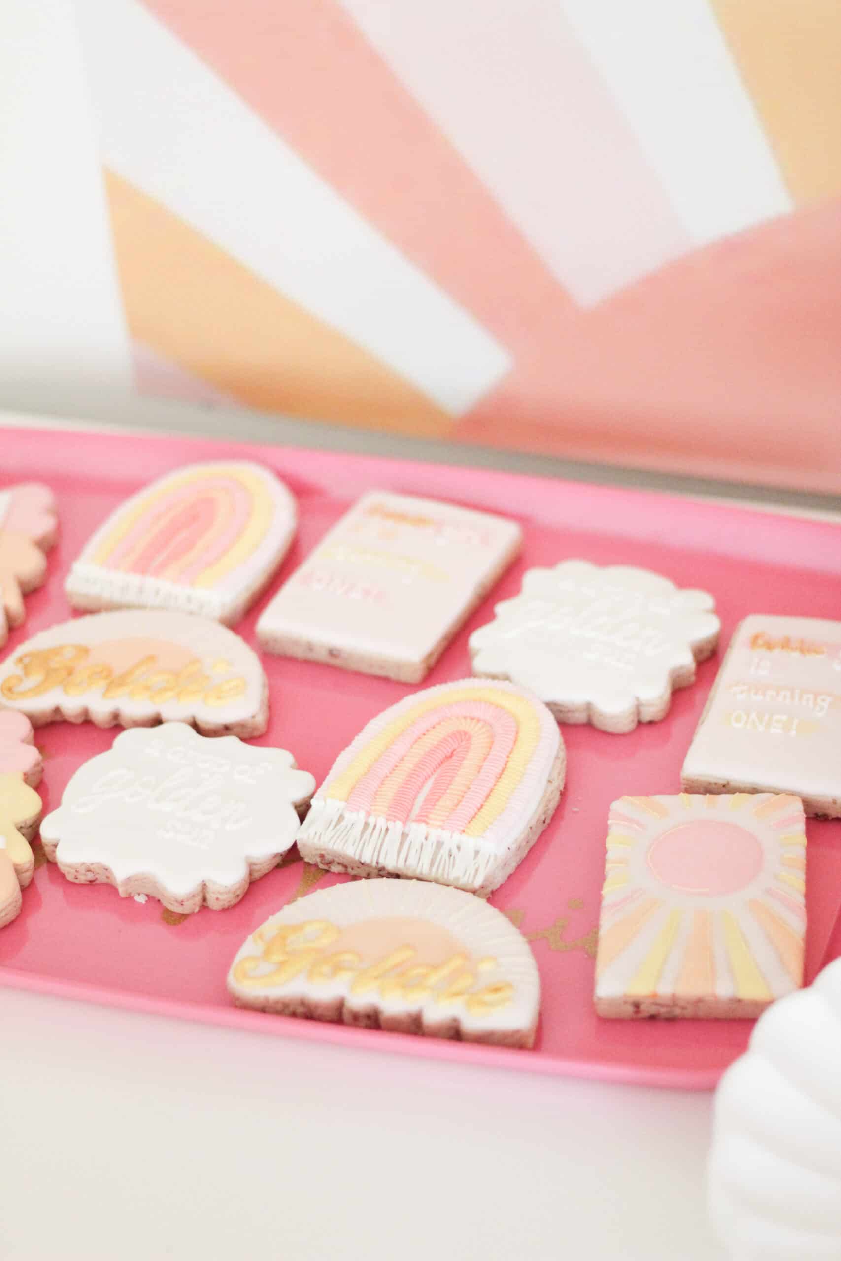 pink and yellow cookies for party