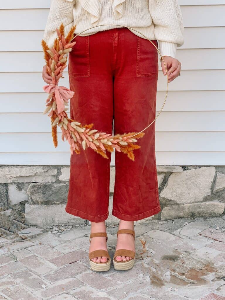 diy wreath for fall on gold wire