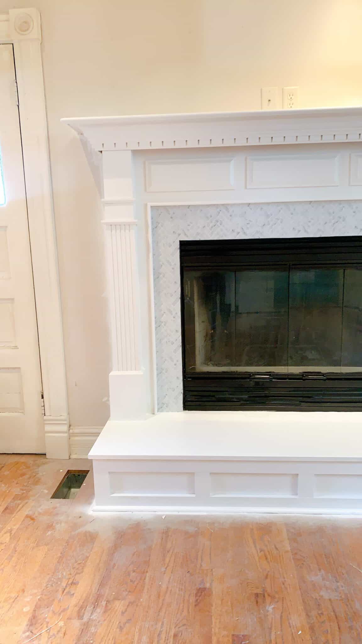 peel and stick backsplash on fireplace