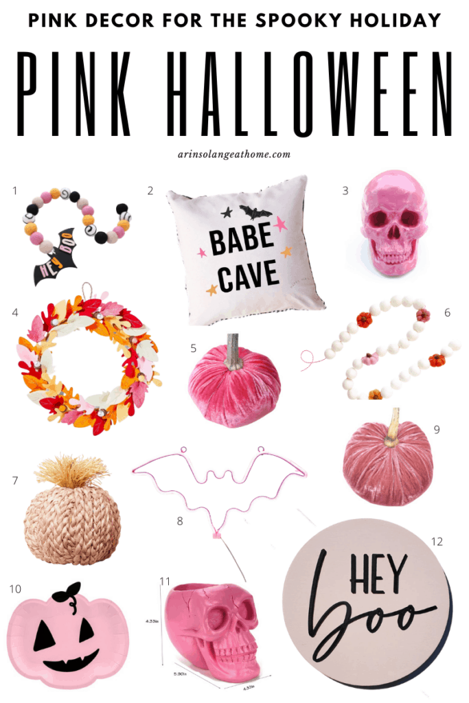 a round up of pink halloween decor 