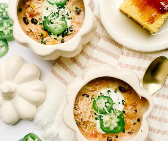 White chicken chili with garnishes