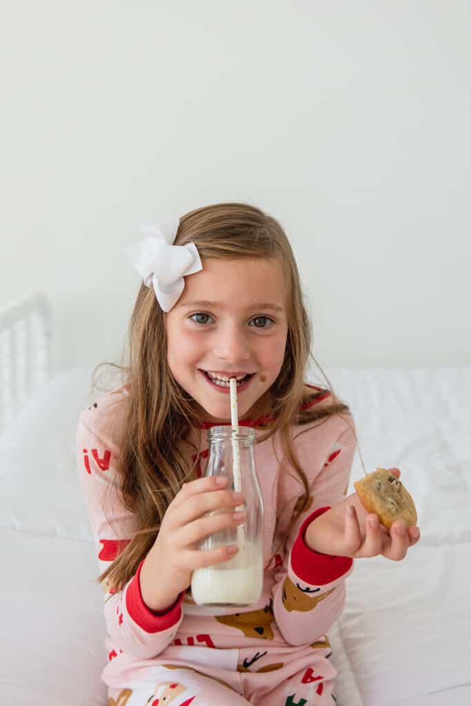 little girl in Christmas Pajamas