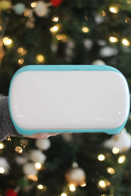 Cricut Joy in front of Christmas tree