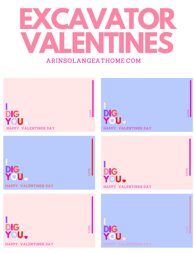 free printable Excavator Valentines 