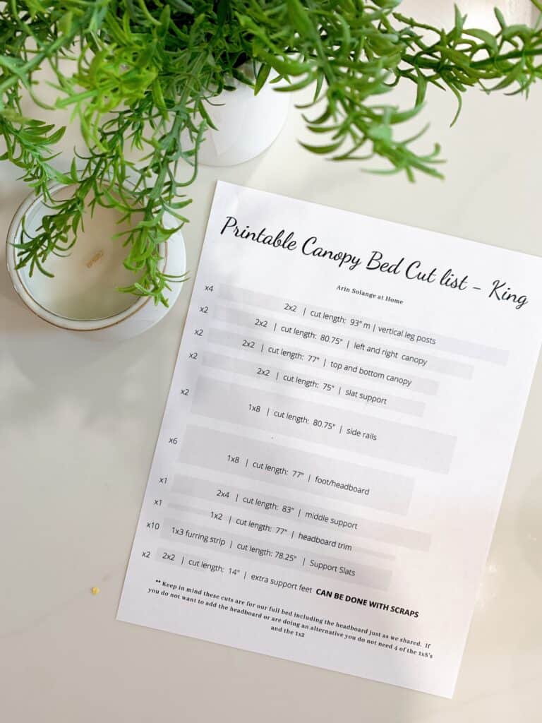 Cut list for canopy bed