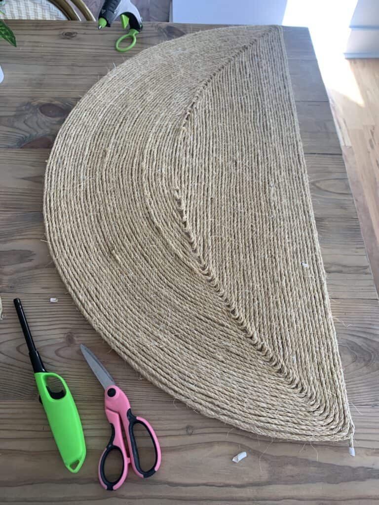 half circle covered with sisal rope