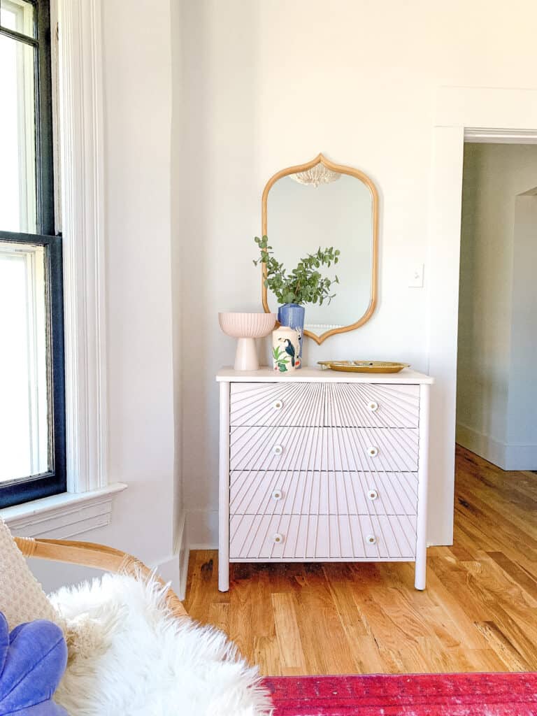 DIY pink wood dowel Dresser