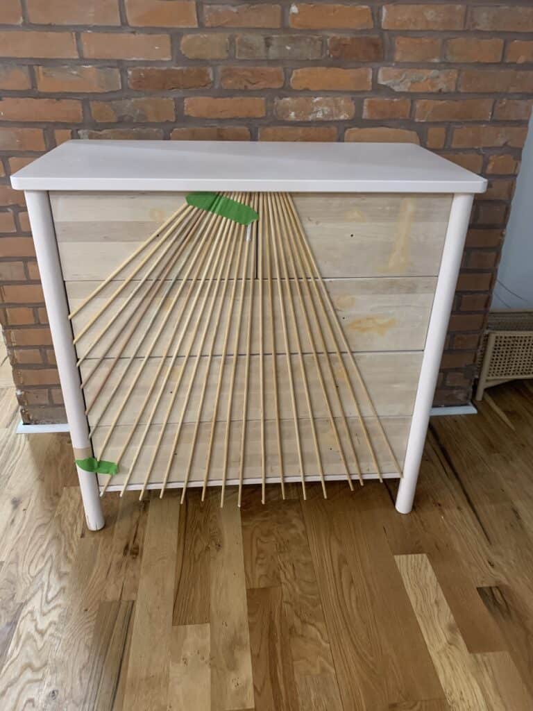 DIY Sunburst Dresser with wood Dowels 