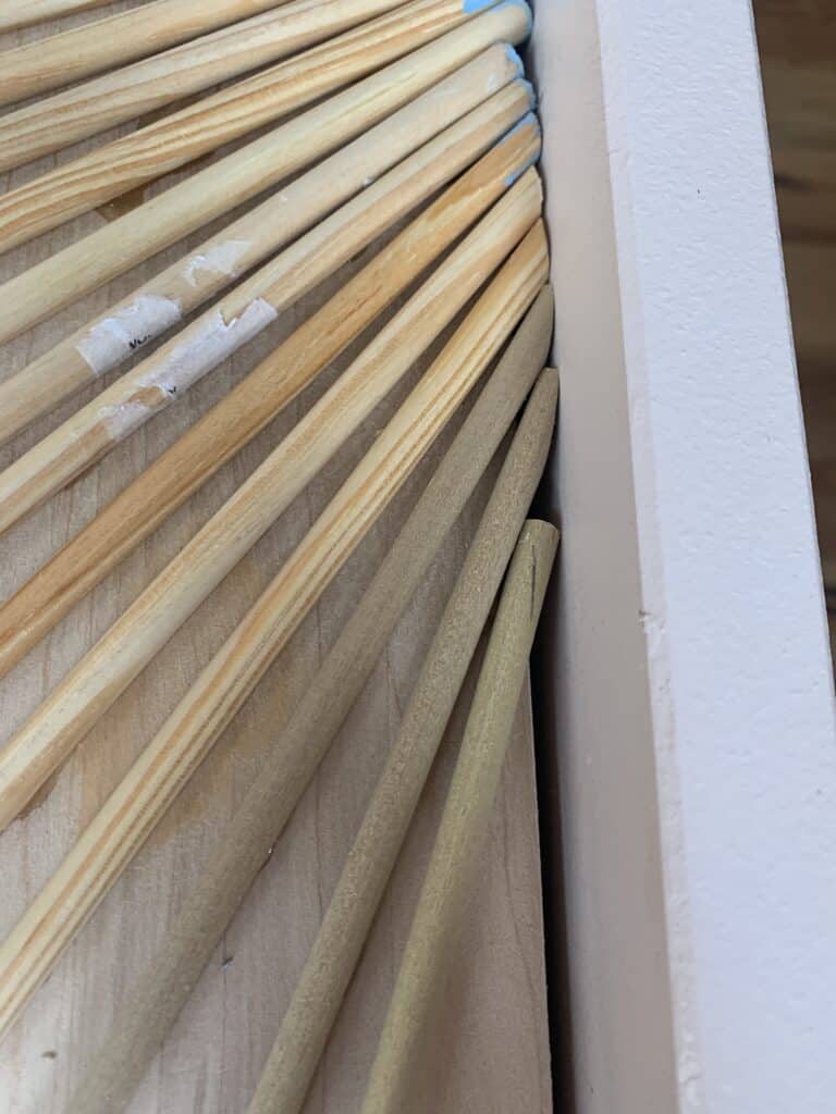 wood dowels cut with trim scissors