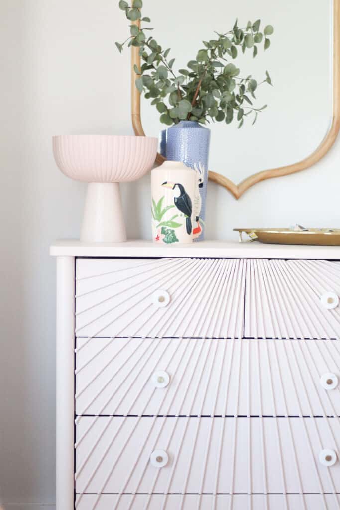 DIY pink wood dowel dresser