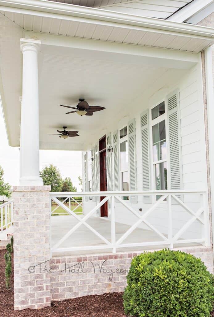 front porch railing ideas - x style white railing