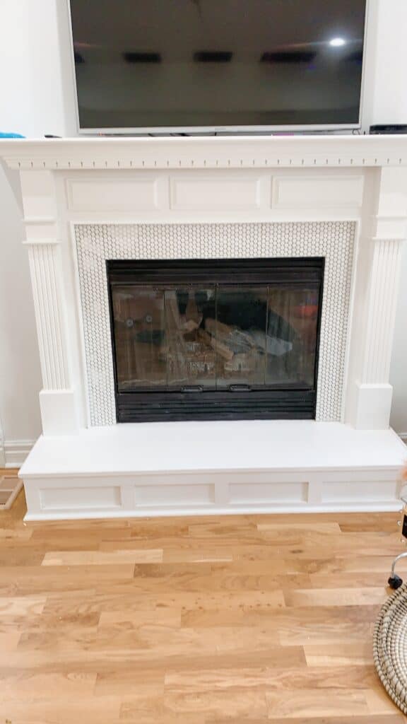 diy penny tile fireplace