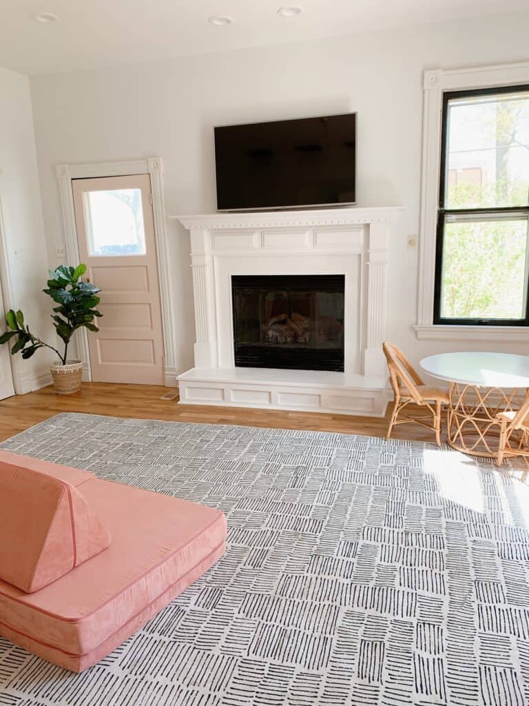 penny tile fireplace 