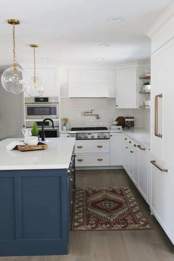 navy and white kitchen 