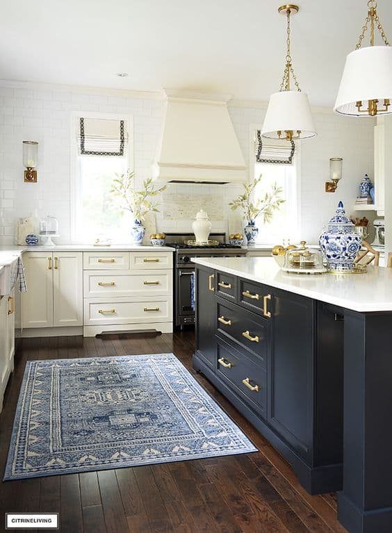 blue rug in a kitchen