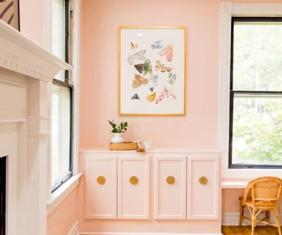 pink playroom with moth art print
