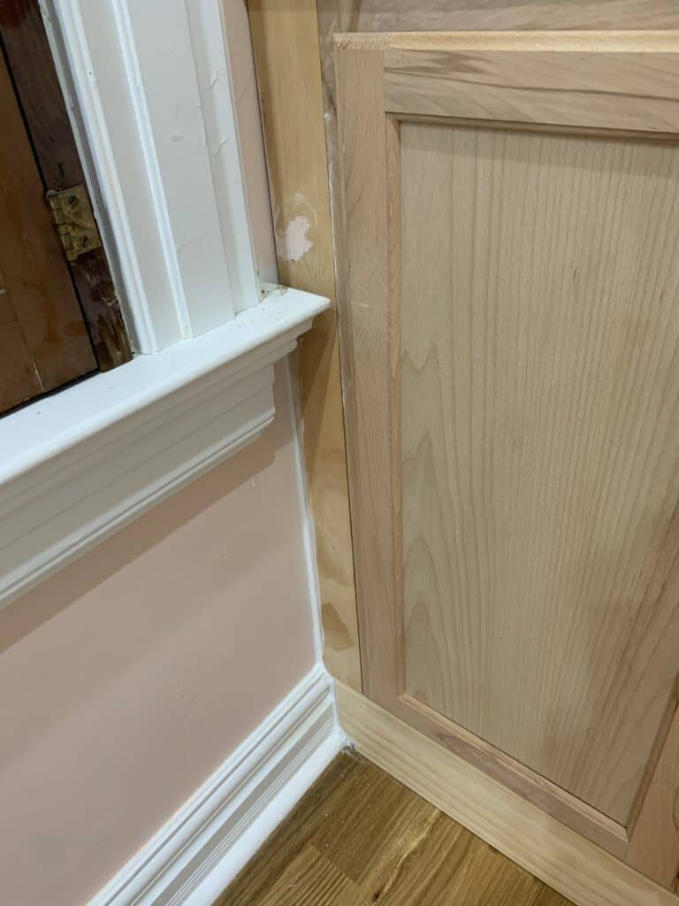 caulk on DIY Built in Cabinets 