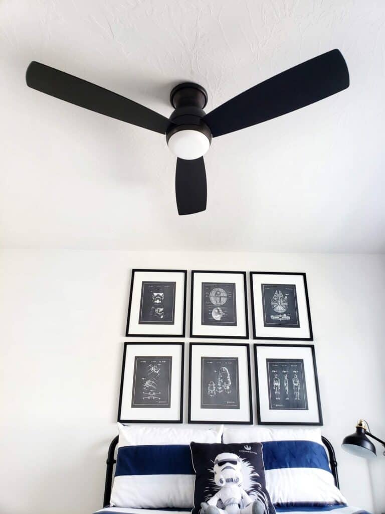 Bedroom with black ceiling fan 