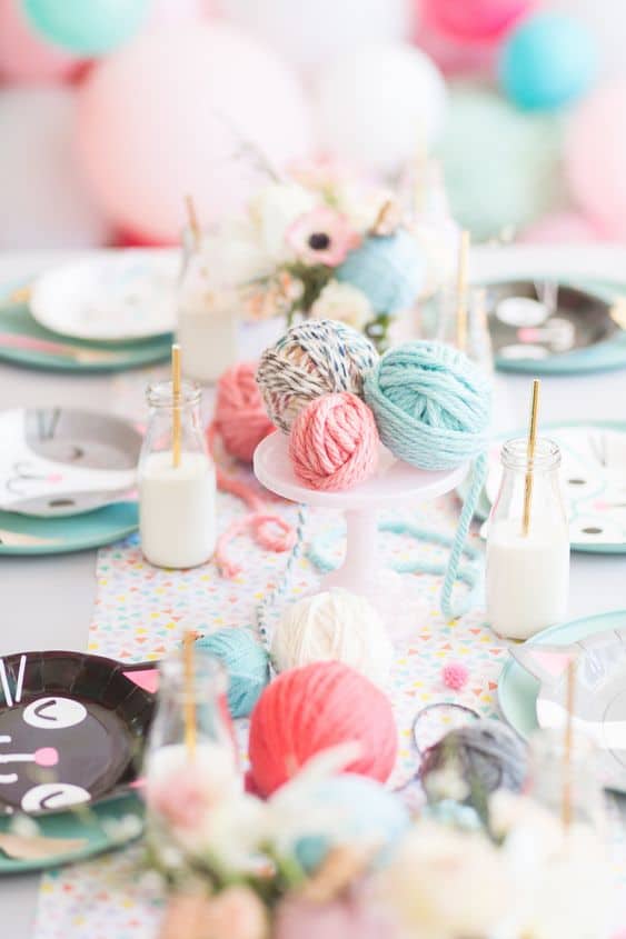 kitten themed birthday party tablescape 