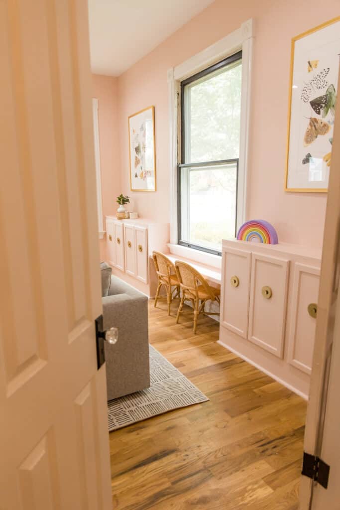 pink DIY built ins 