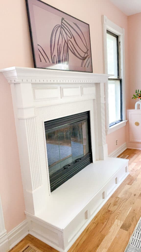white penny tile fireplace