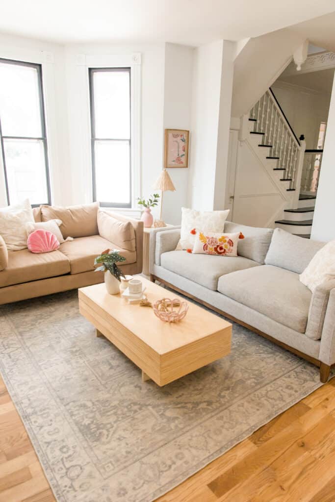 modern living room with brown and  grey couches