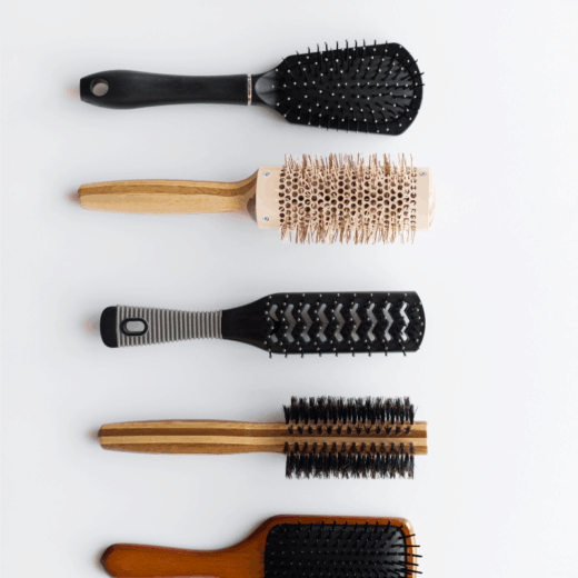 hairbrushes all lined up