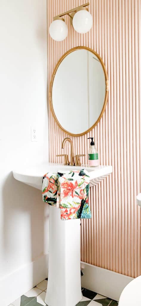 Pink bathroom with Pedestal Sink 