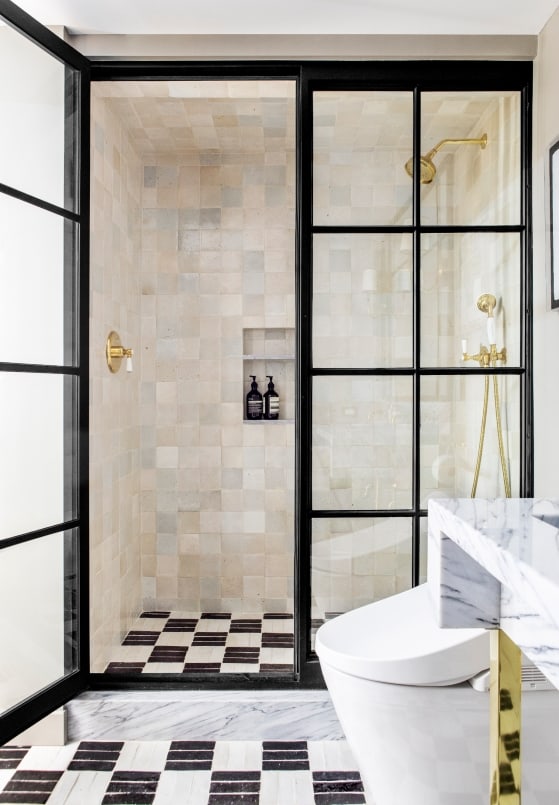 Black and white checker board tile in Modern LA home