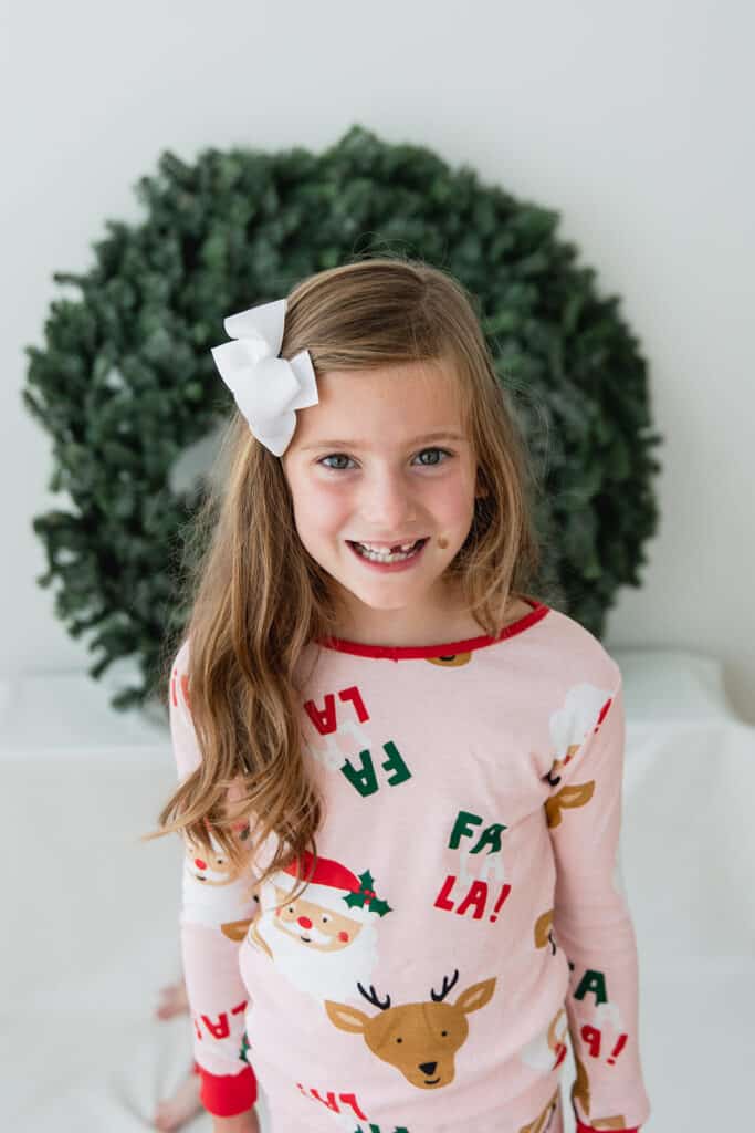 little girl in Christmas Pajamas