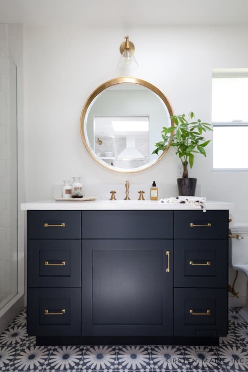 navy and gold vanity