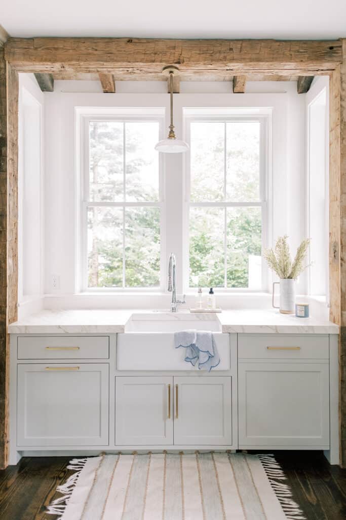 light rustic kitchen with farmhouse sink