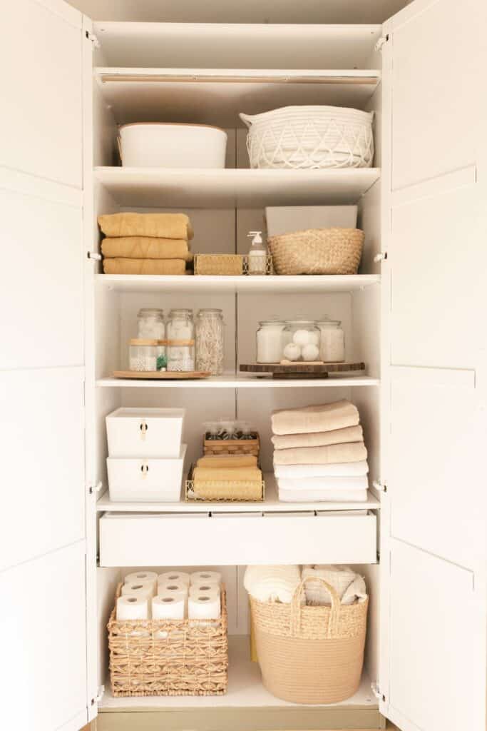 neutral linen closet