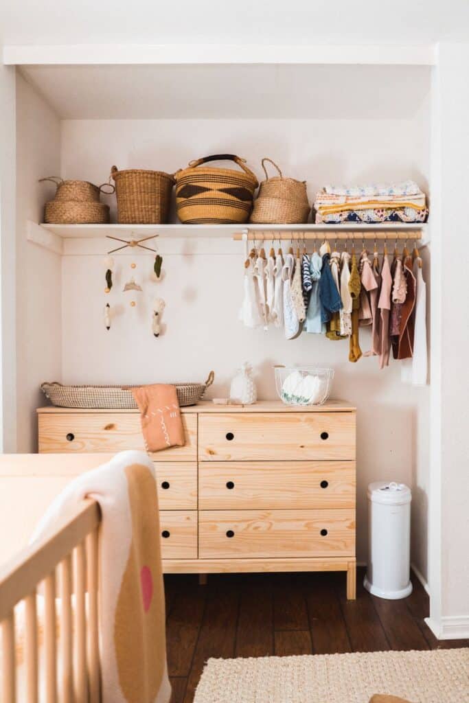 Baby dresser with clearance hanging space