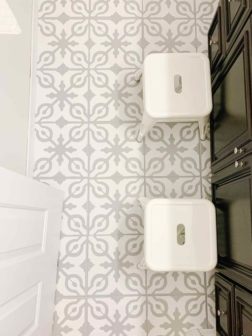 stenciled bathroom tile