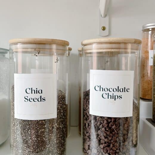 Labeled baking supplies in jars
