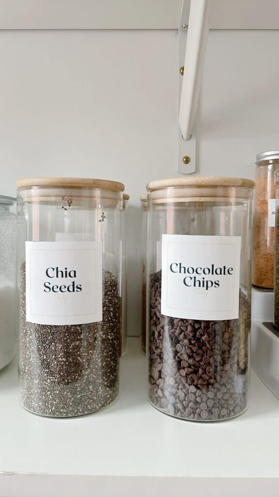 Labeled baking supplies in jars