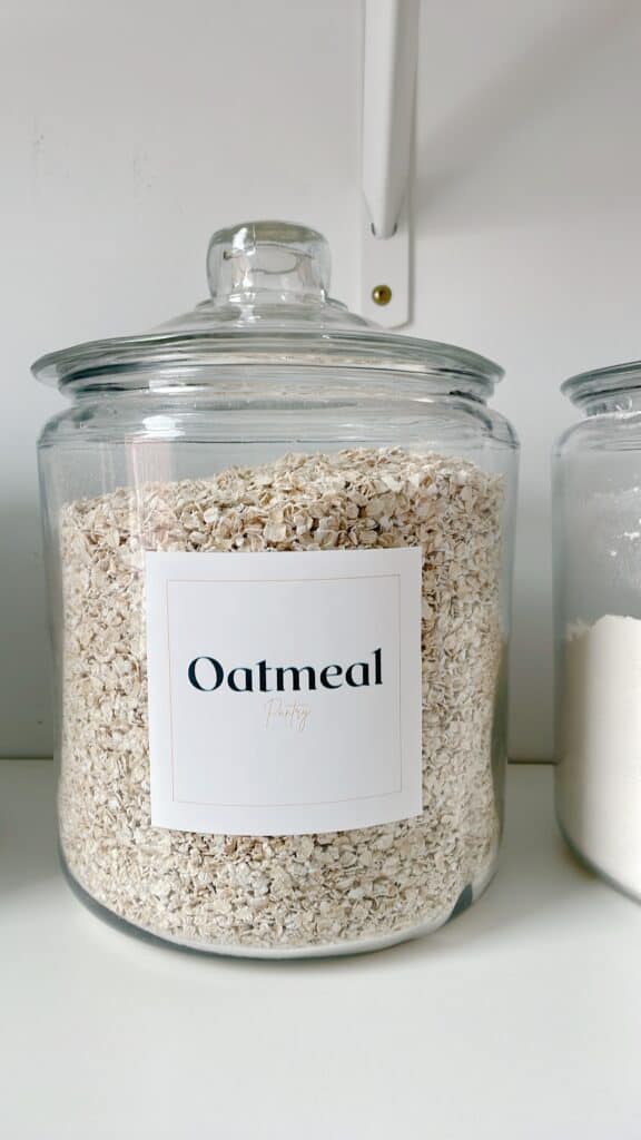 Oatmeal in a jar with free printable pantry labels