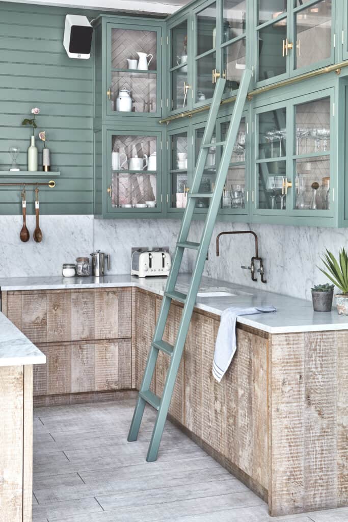 colorful and textured kitchen with ladder