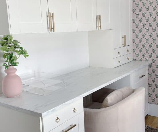 White built in cabinets in home office