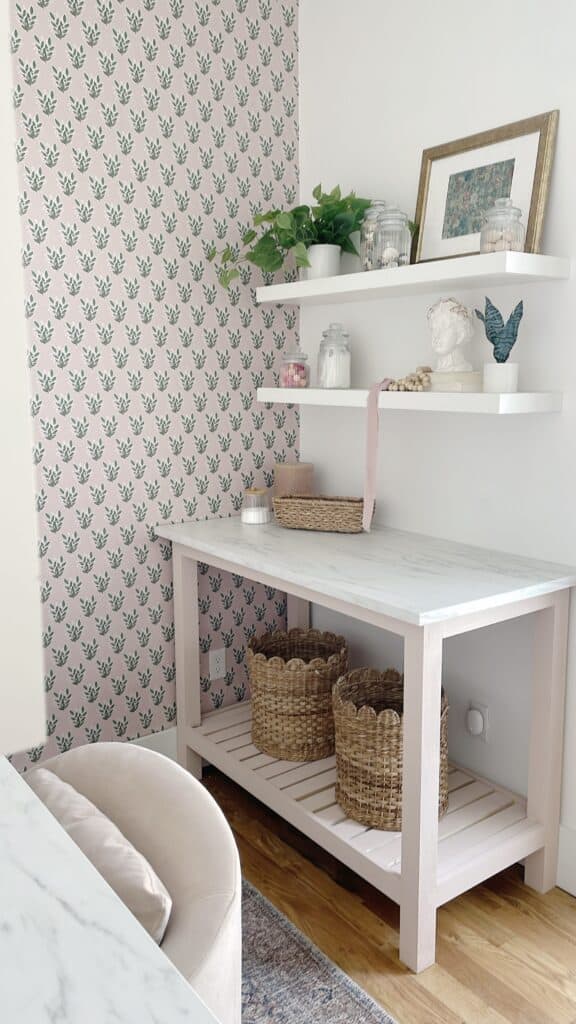 Pink craft tables in home office 