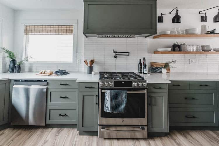 shaker kitchen with open shelves