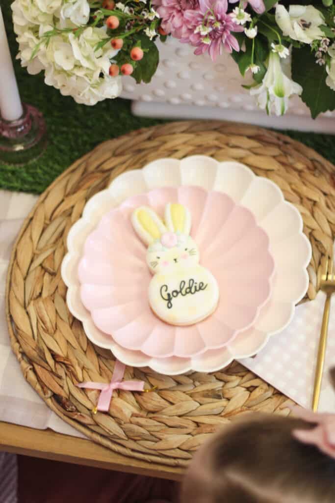 table setting with bunny cookie