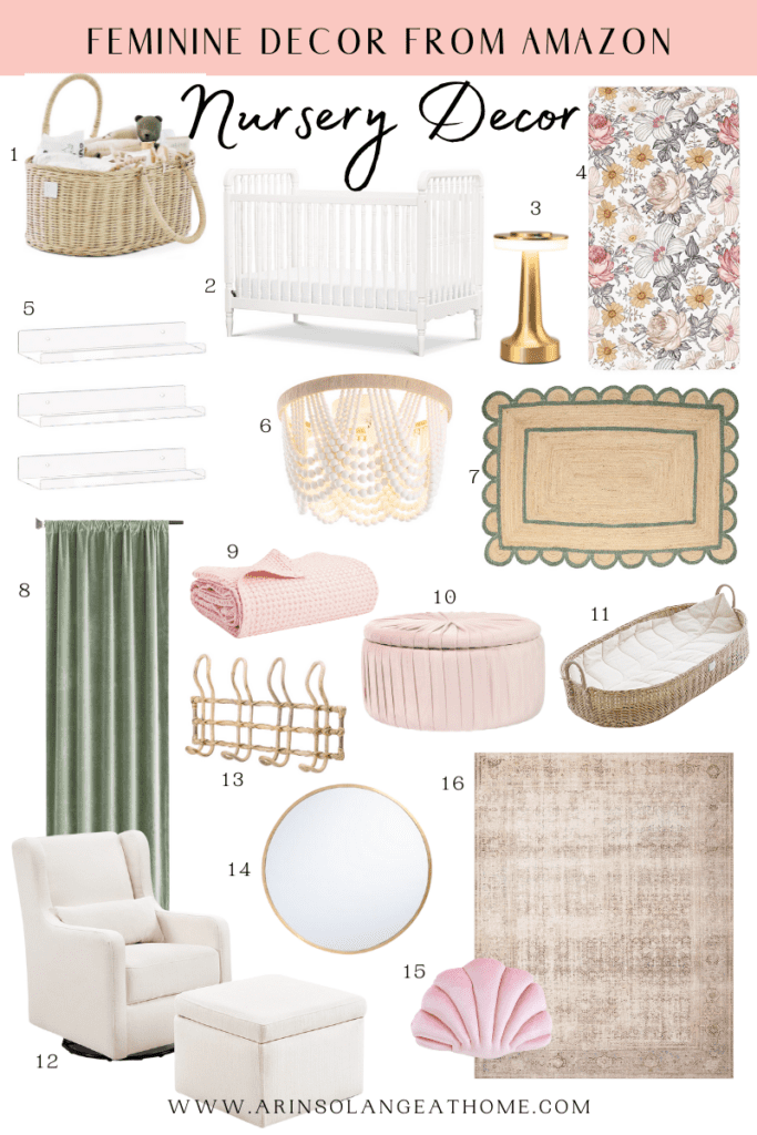 A round up of favorite nursery decor ideas for baby girls via Amazon